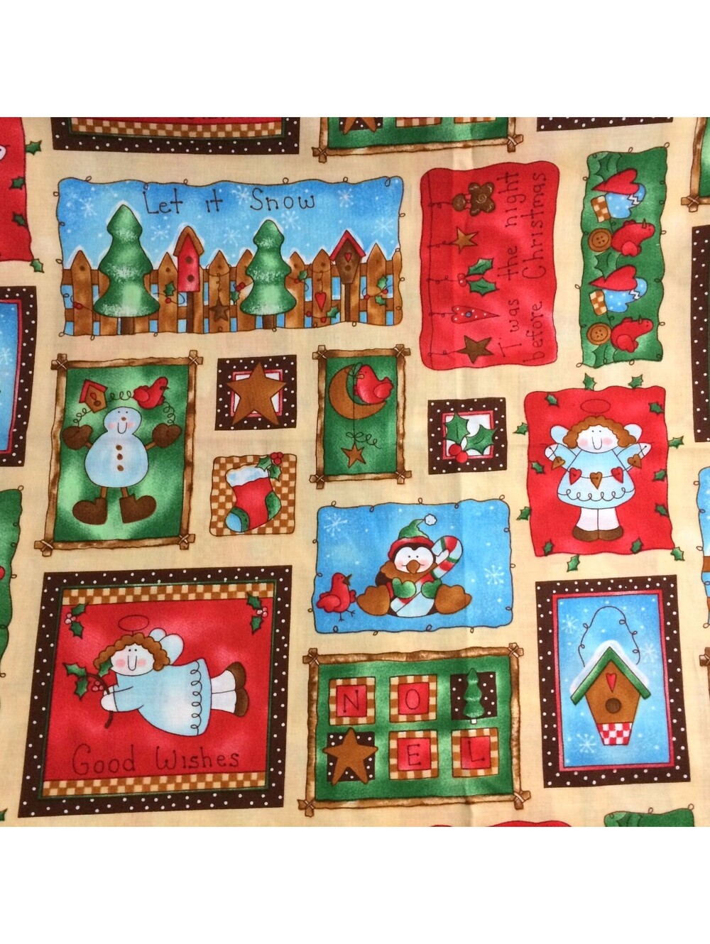 Good Wishes Patchwork Christmas Winter Cotton Fabric Quilting Crafts 2.5 Yards